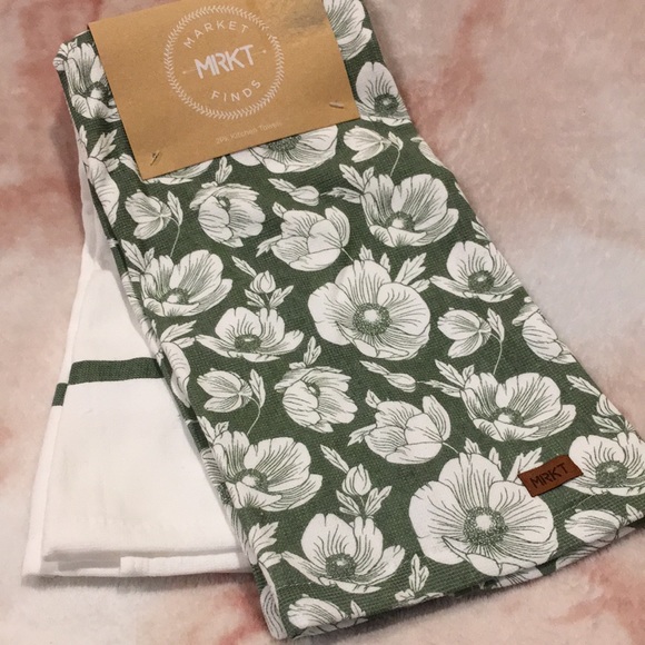 Sage Green Floral Kitchen Towel Set of Two NWT Market Finds Cotton 18x28” - Picture 16 of 16